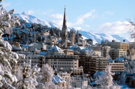 A3JE34 Panoramic winter view of the town of St. Moritz in Switzerland